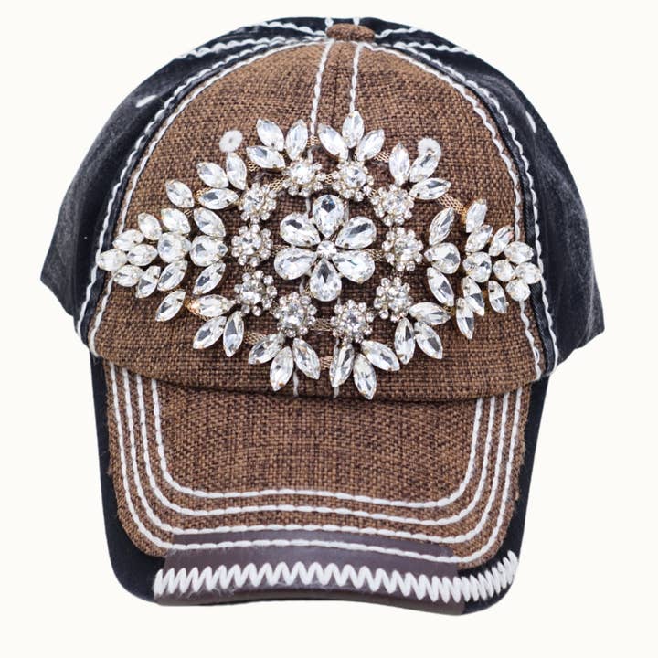 Olive & Pique - Wholesale Baseball Cap - Women's - Diamond Bejeweled Bling Glitz Textured Cap, Adjustable