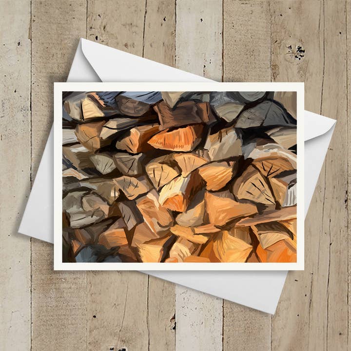 The Woodpile Note Card Greeting Card Single for wholesale by Russell Brandwein