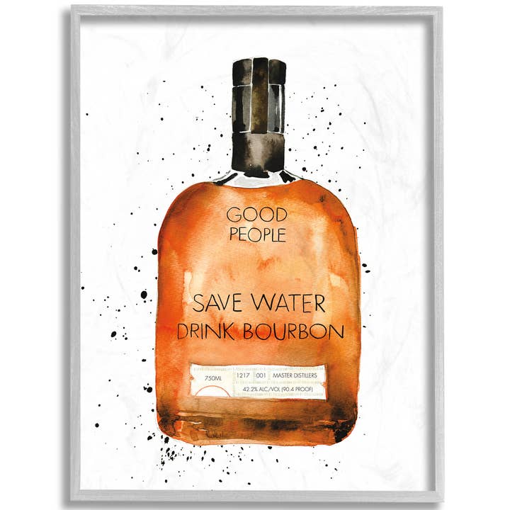 Save Water Drink Bourbon botella de licor marco gris para venta al por mayor de Stupell Industries