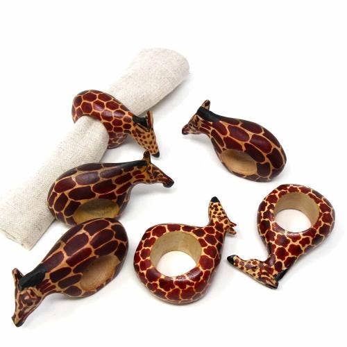 Mahogany Giraffe Napkin Rings, Set of 6 for wholesale by Global Crafts
