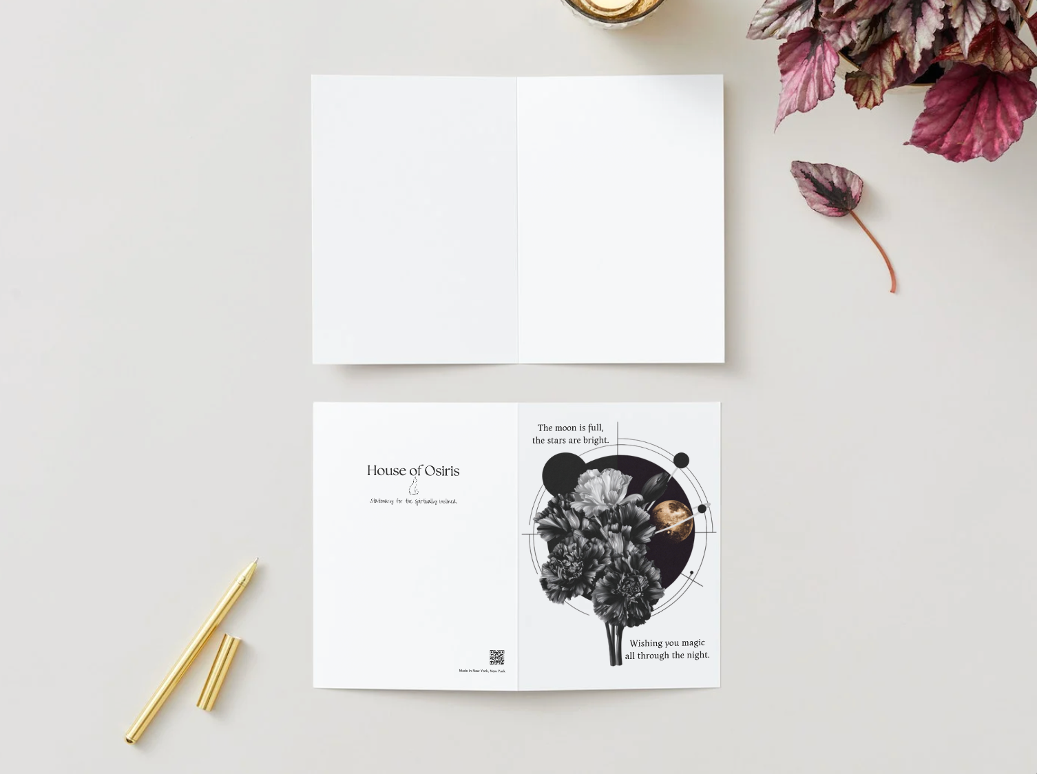 House of Osiris - Vendita all'ingrosso Biglietti di auguri di buone feste - La Luna è Piena, le Stelle sono Luminose, Ti Auguro Magia per Tutta la Notte Biglietto di Auguri Astrologico | Interno Vuoto2