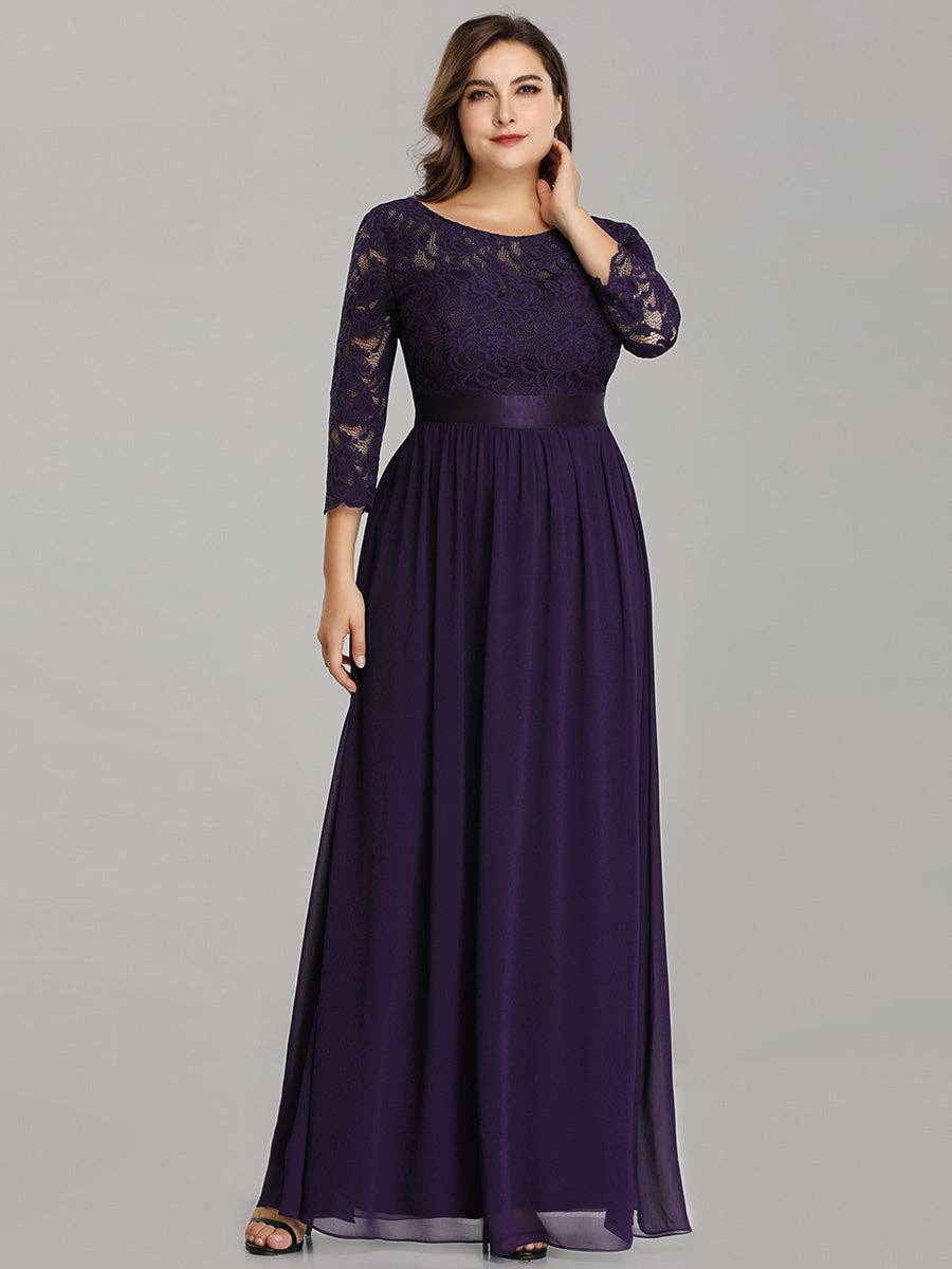 Ever-Pretty - Vente Robe de soirée – femme - Robe de demoiselle d'honneur en dentelle grande taille avec manches longues en dentelle14
