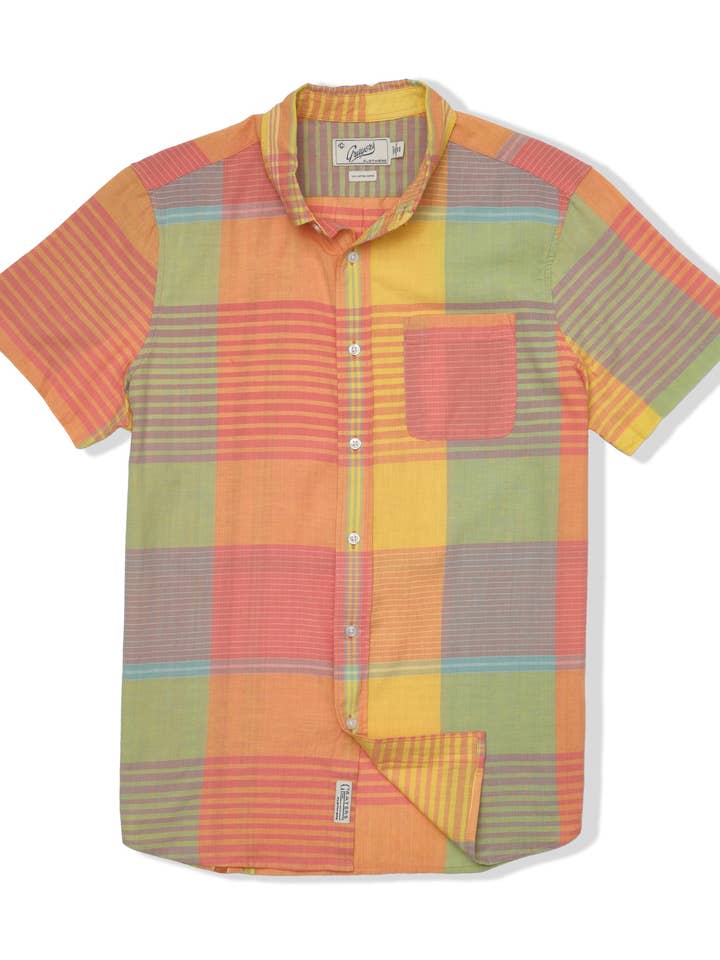 Klassisches Madras-Karohemd - Orange-Gelbes Karo für den Großhandel von Grayers