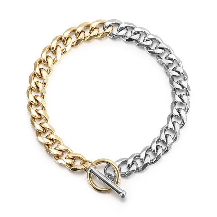 Stainless Steel two-tone Cuban link bracelet for wholesale by Jane Basch Jewelry Designs