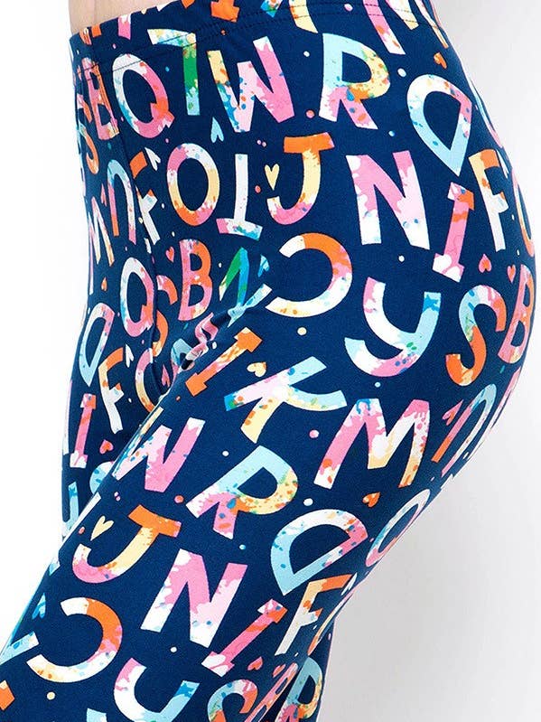Watercolor ABC Alphabet Print Plus Size CURVY Leggings for wholesale by Love 4 Leggings