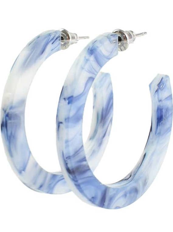 BLUE & WHITE MARBLE HOOP EARRINGS for wholesale by The Paper Dress