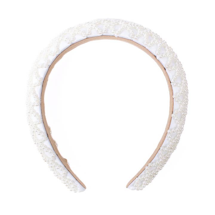 "C" Shaped Padded Headband with Tiny Pearls-PHB1020 for wholesale by Selini New York