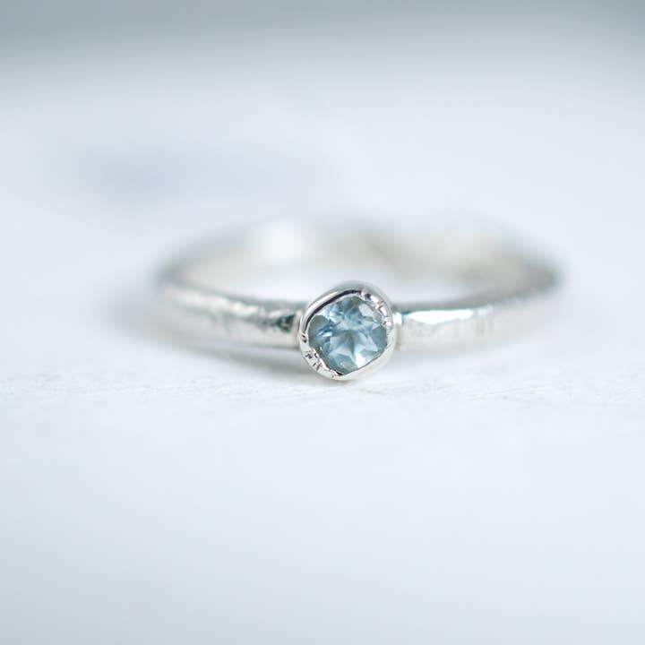 Aquamarine Bezel setting silver stacking ring for wholesale by Ami jewel