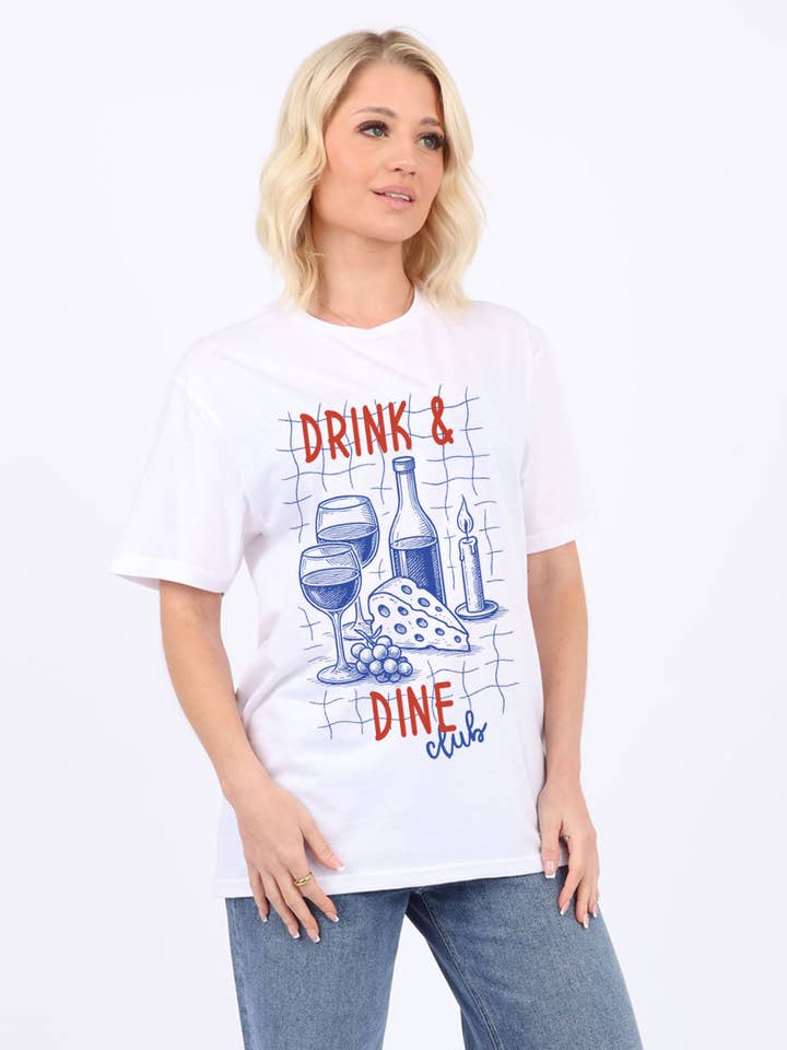 Regular Fit T-shirt in Drink And Dine Print for wholesale by Missi Clothing