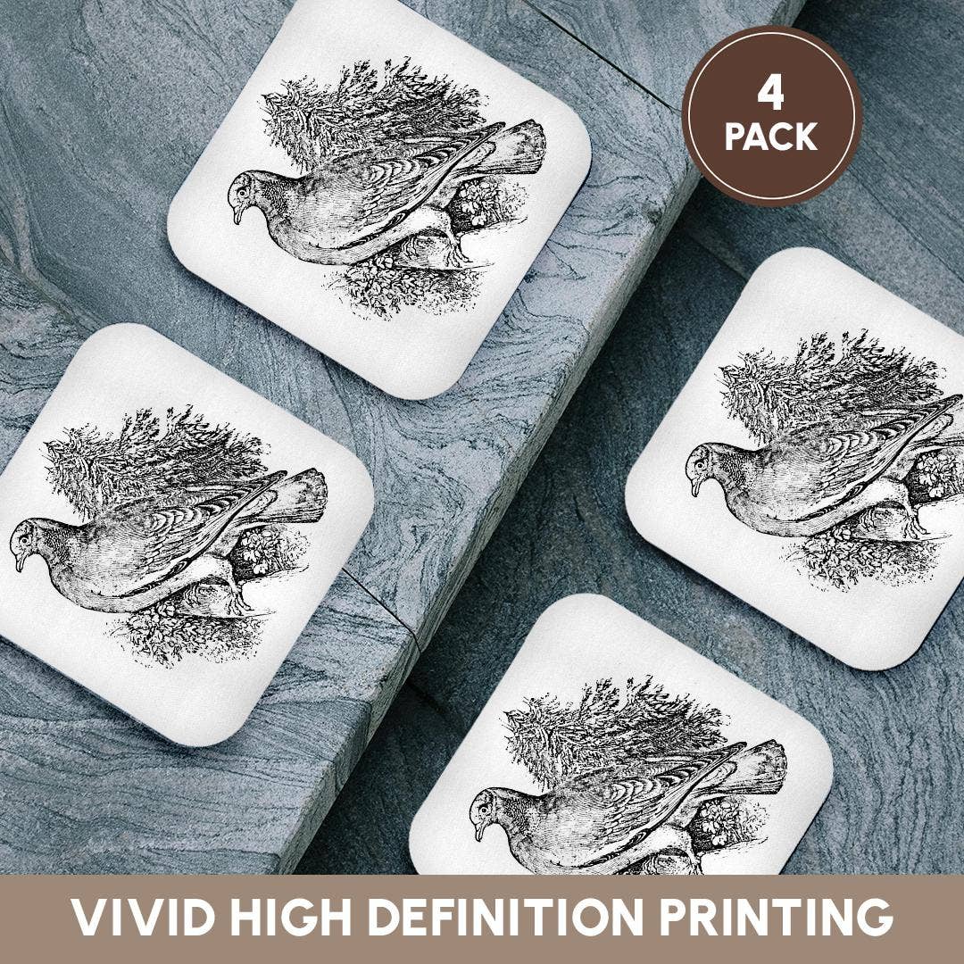 3dRose – Engroshandel Bordskånere – 3dRose, Vintage Trædue Kunst Illustration vilde dyr for fugleelsker, Bordskåner12