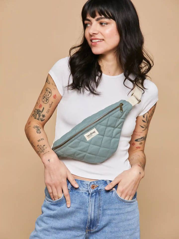 Quilted Olivia fanny pack Sage green for wholesale by Hindbag