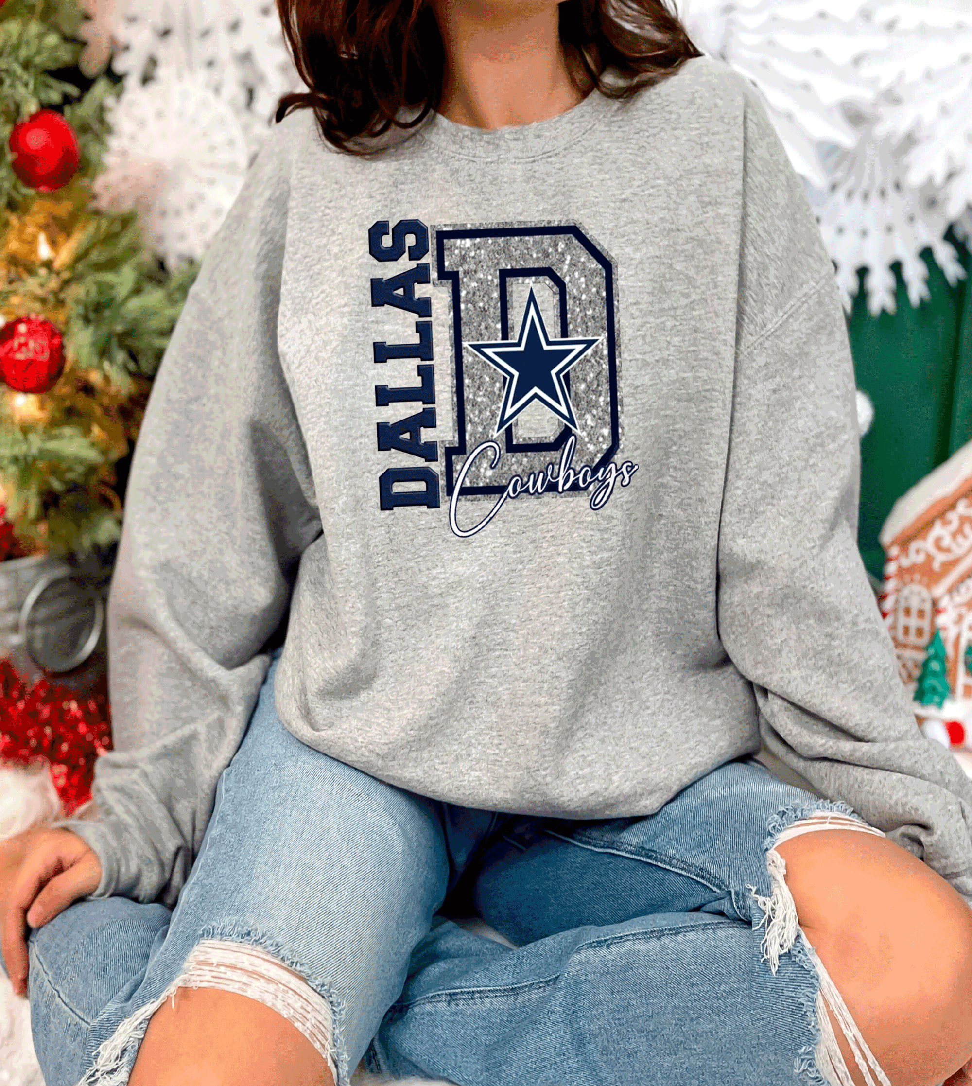 A Blessed Texas Mess Boutique - Wholesale T-Shirt (Graphic) - Women's - Cowboys Football Spirit Wear Faux Glitter America Team7