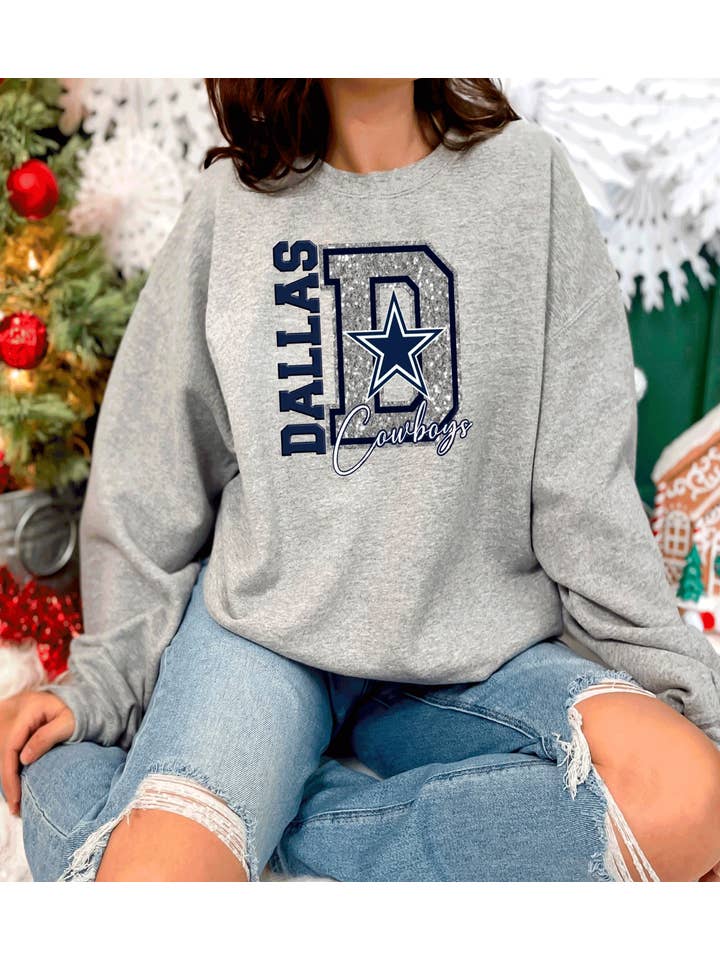 A Blessed Texas Mess Boutique - Wholesale T-Shirt (Graphic) - Women's - Cowboys Football Spirit Wear Faux Glitter America Team7