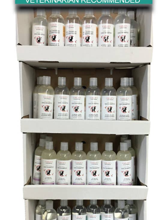 Carlies Ultra Permium Pet Shampoo Display Rack 60 Pieces for wholesale by Scoochie Pet Products