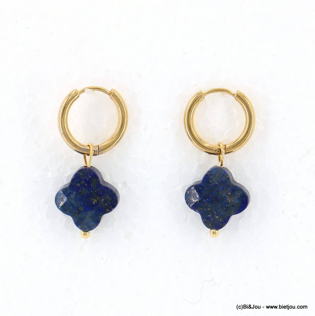 Lilas de Seine - Wholesale Huggie Earrings - Stone steel clover mini hoop earrings 03230465