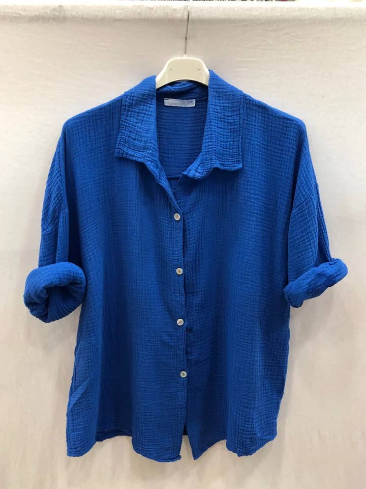 Mimi & Gogo - Wholesale Button Down Shirt - Women's - Plain cotton gauze shirt @10787_ChGazUni3