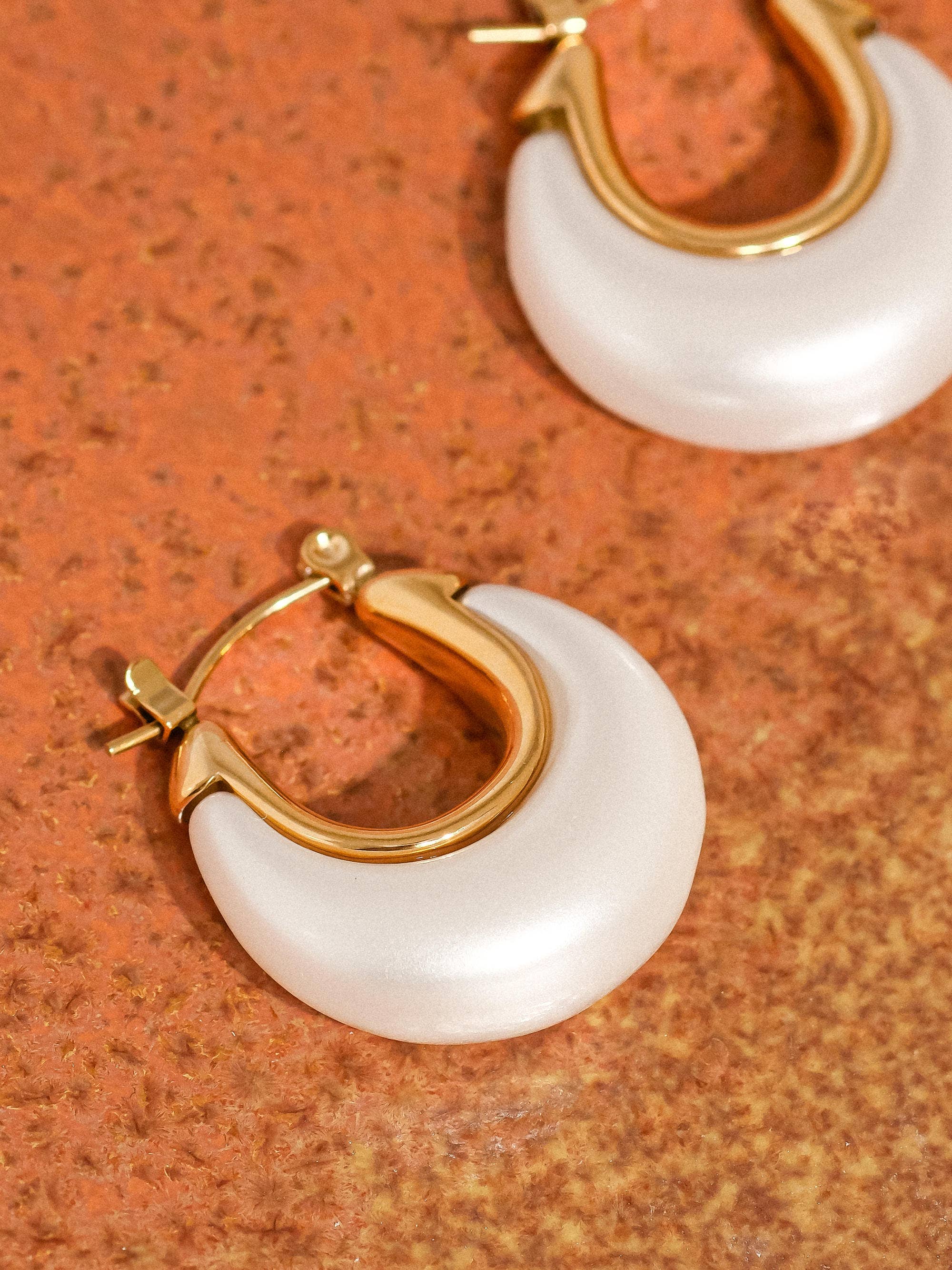 White Roselle 18K Gold Non-Tarnish Teardrop Hoop Earrings for wholesale on Faire3