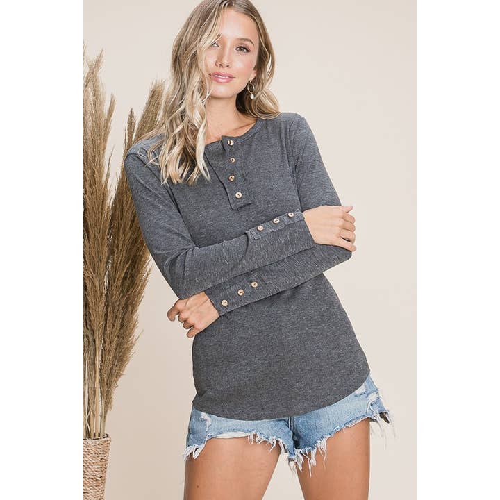 Long Sleeve Solid Henley Shirt for wholesale by Reborn J