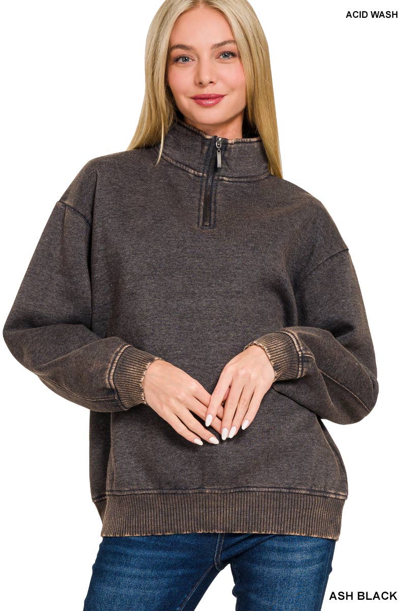 42POPS - Wholesale Sweatshirt - Women's - ,..0810 Acid Wash Fleece Half Zip Pullover SI-2674820