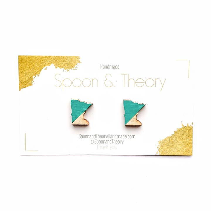 Spoon & Theory Handmade - Wholesale Stud/Post Earrings - Mint Colorblock MN Wood | Minnesota Souvenir Stud Earrings