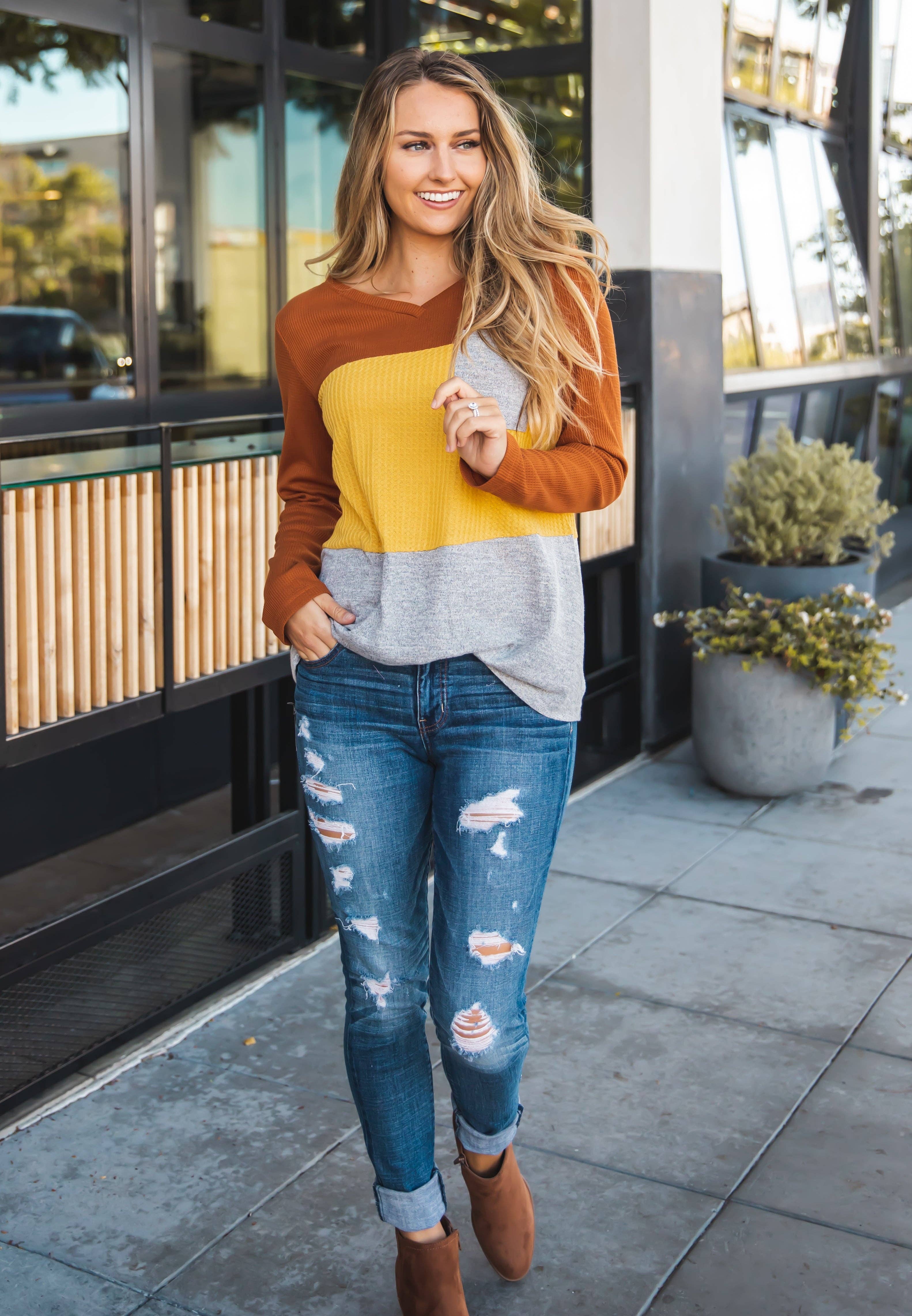 Tickled Teal - Wholesale Knit Top - Women's - Pocket Colorblock Tammy Top7