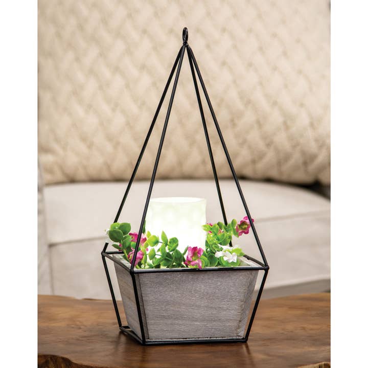 Col House Designs - Wholesale Hanging Planter - Wood Plant Holder w/Triangle Metal Frame1