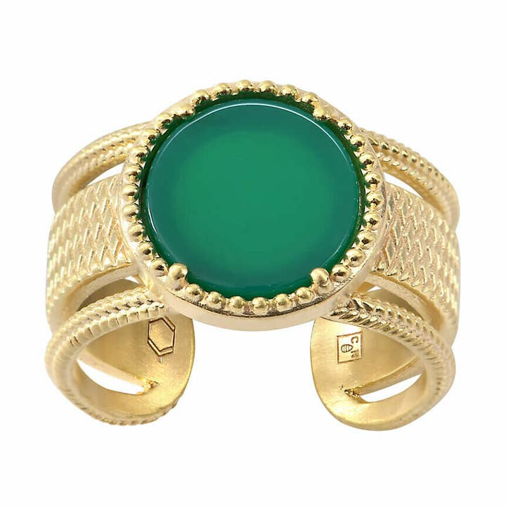 Anello con agata verde placcato oro della Collection Constance Hestia per la vendita all'ingrosso da parte di Collection Constance