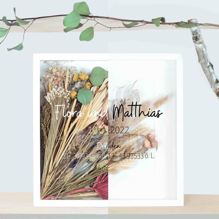 Bridal bouquet frame | Coordinates | Personalized | Wedding for wholesale by Die Kerzenwerkstatt