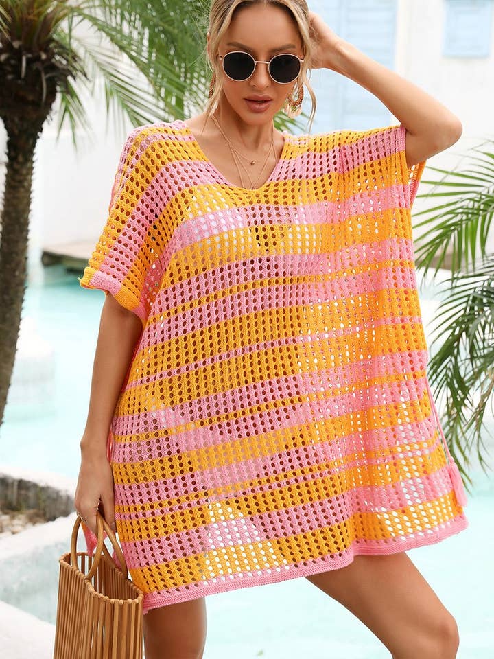 CWOSWS0031_Crochet Bikini Cover V-Neck Beach Top Sweater for wholesale by NINEXIS