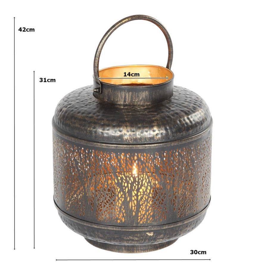 Ambiente Haus - Vente Lanternes - Lanterne avec motif forêt et poignée – hauteur 42 cm3