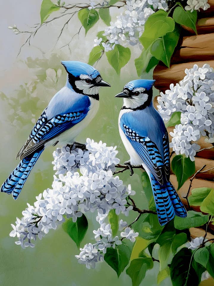 Blue Jays on Lilac by Homestead - Log Cabin Companions Wall Art Prints – 8″x10″ Artwork for 11″x14″ Frame for wholesale by Mowbi