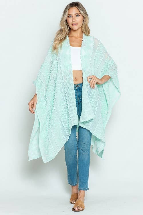 Justin & Taylor - Wholesale Kimono - Women's - Puffer-Up | Soft Textured Cover-Up Kimono With Pom Detail58