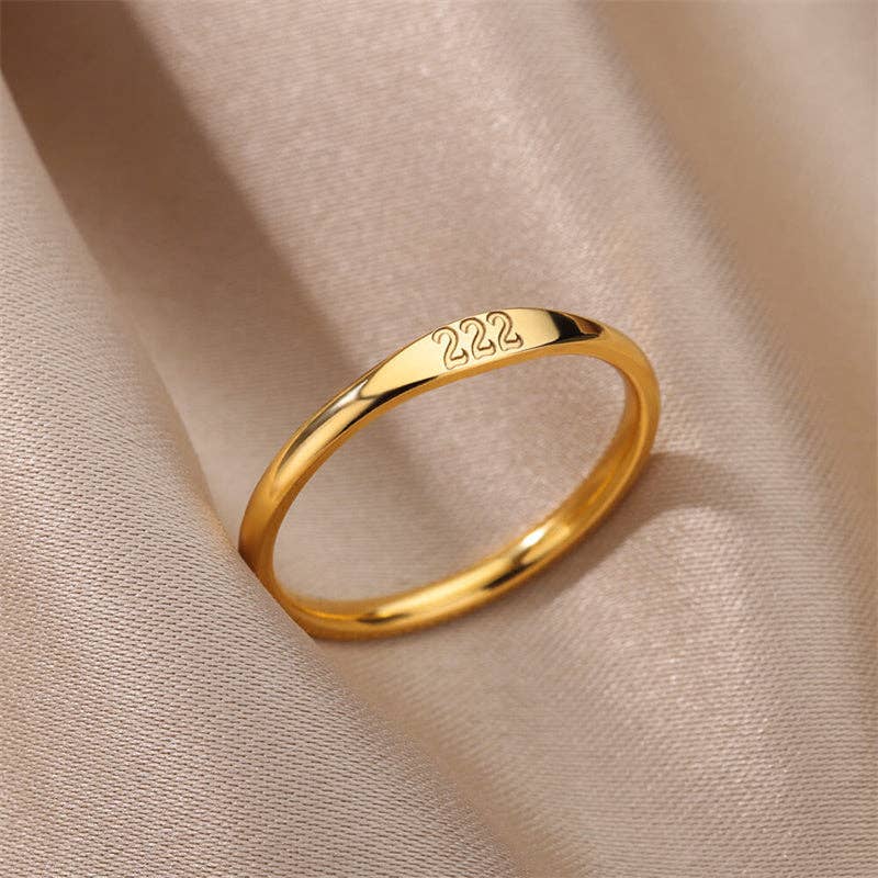 Perimade & Co. LLC - Wholesale Band/Stacked Ring - Gold Lucky Number Stacking Band Ring in Stainless Steel1