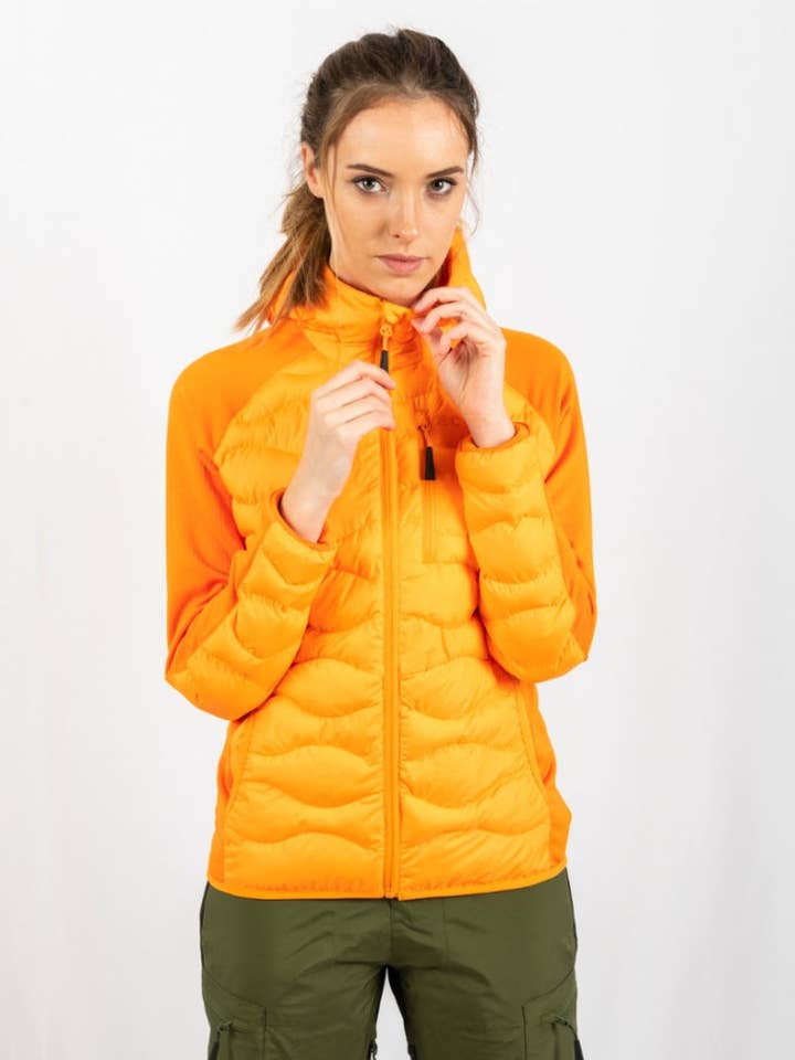 ECOON ECOACTIVE HYBRID ISOLERET MED HÆTTE Jakke Midlayer Kvinder Orange for engroshandel hos ECOON