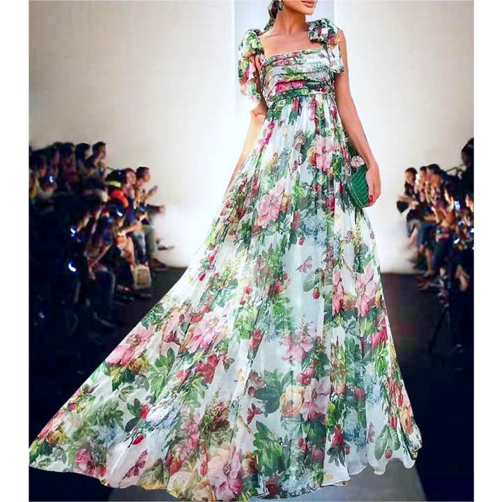 green Resort rose mesh tulle flare dress for wholesale on Faire13