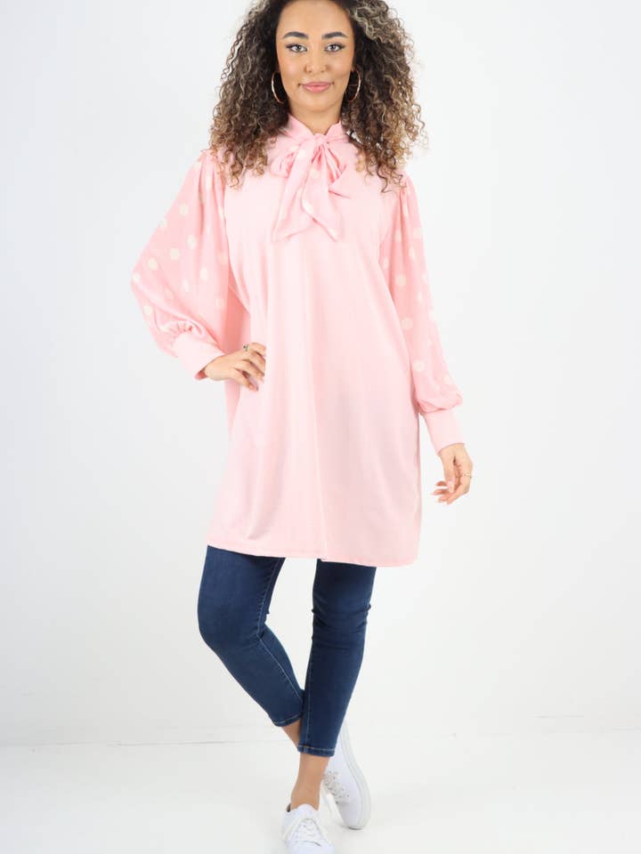 Miss Bold - Vendita all'ingrosso Tunica - Donna - Camicia a tunica italiana a maniche lunghe con stampa a pois