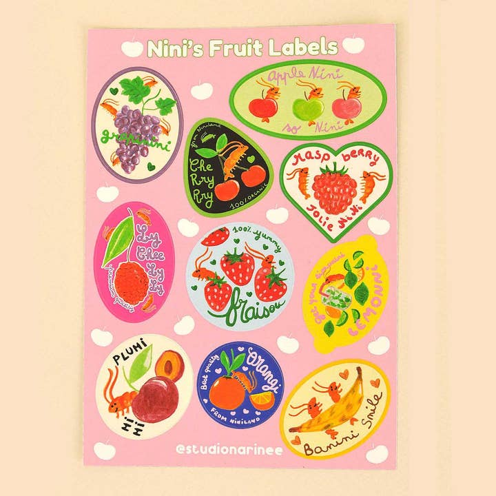 Small Format Sticker Sheet 10x14cm - Fruit Labels for wholesale by Studio Narine
