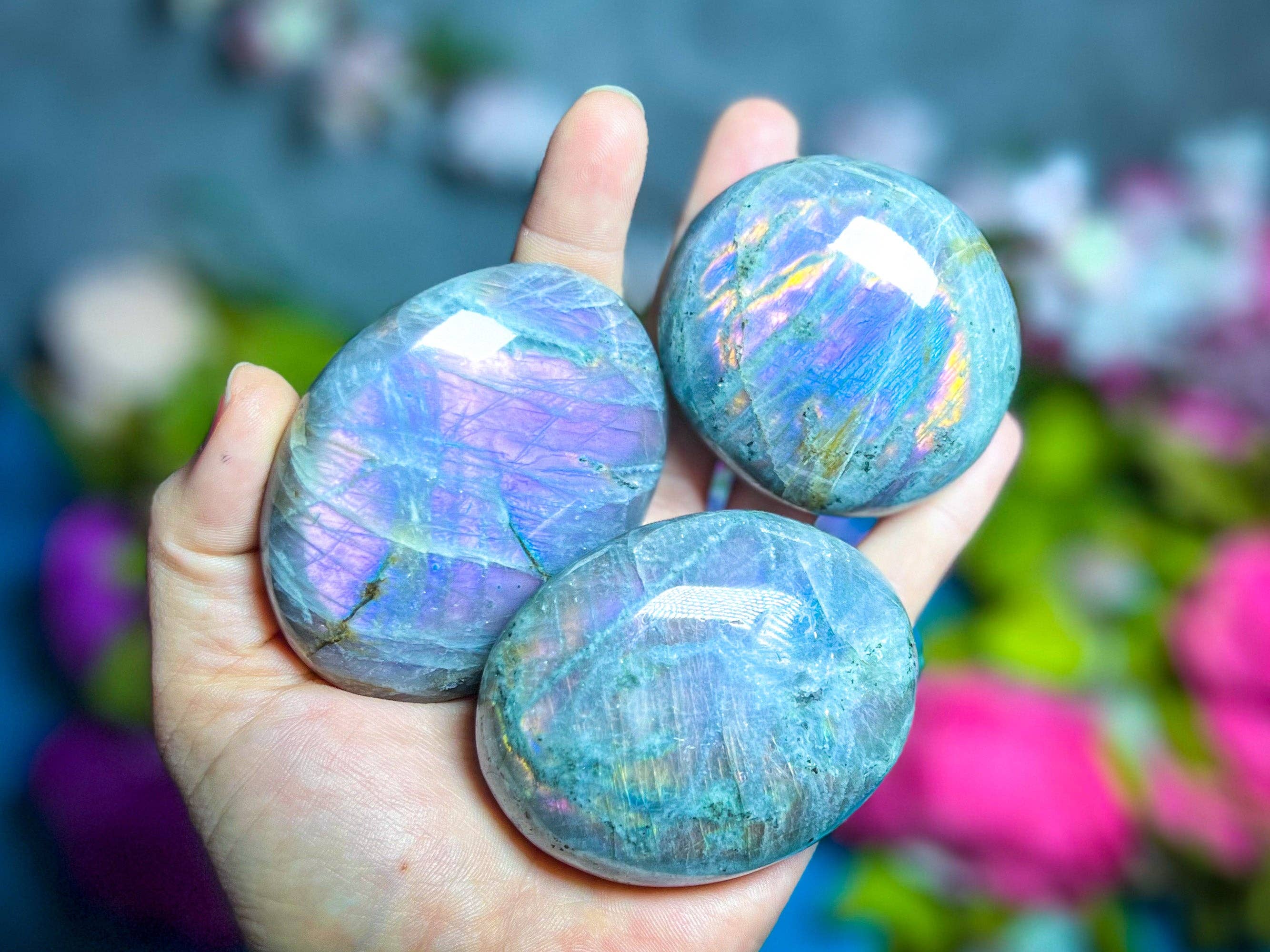 Mandala Gems - Wholesale Spiritual Stone/Crystal - Ethically Sourced Purple Labradorite Crystal Palmstones6