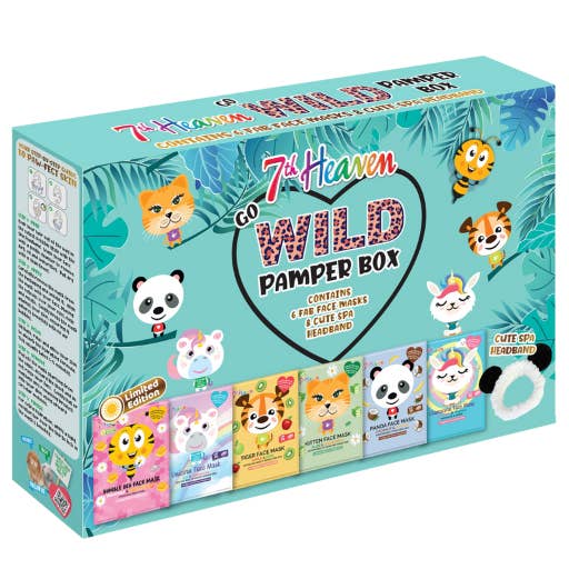 7th Heaven Go Wild Pamper Box - 6 Animal Sheet Masks & Panda Headband Skincare Gift Set for wholesale by 7th Heaven
