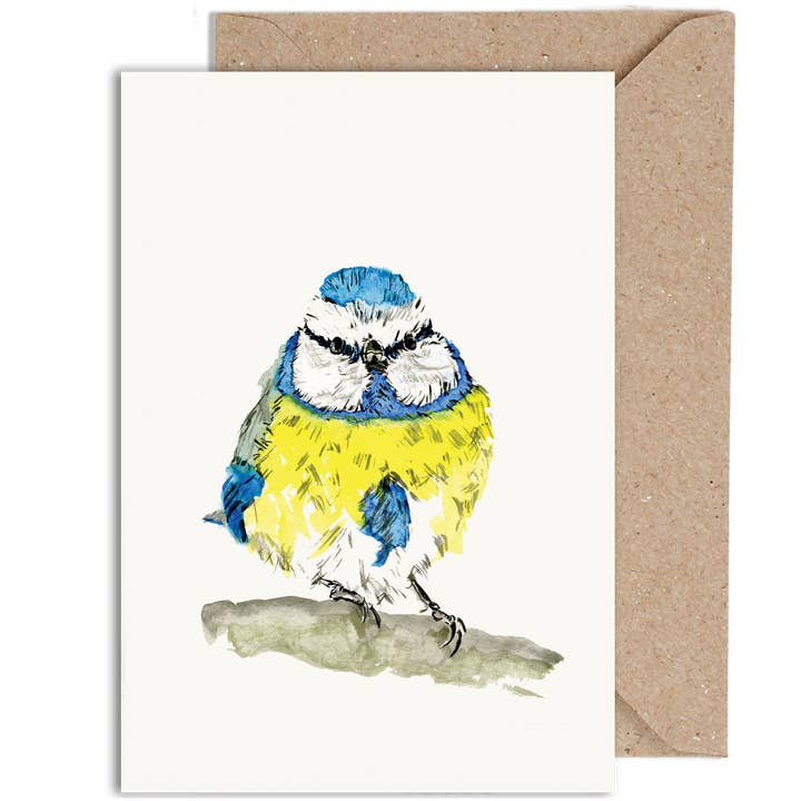 Blue Tit A6 Textured Everyday Greeting Card for wholesale by WeirdWatercolours