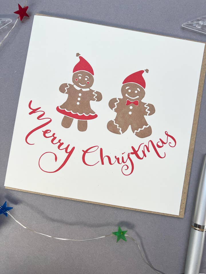 Gingerbread in Love Letterpress Card for wholesale by Penguin Ink