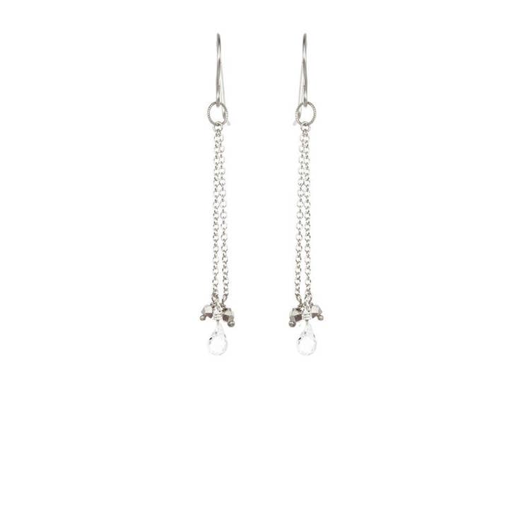 Briolette with Stone Chain Earrings for wholesale by Catherine Weitzman