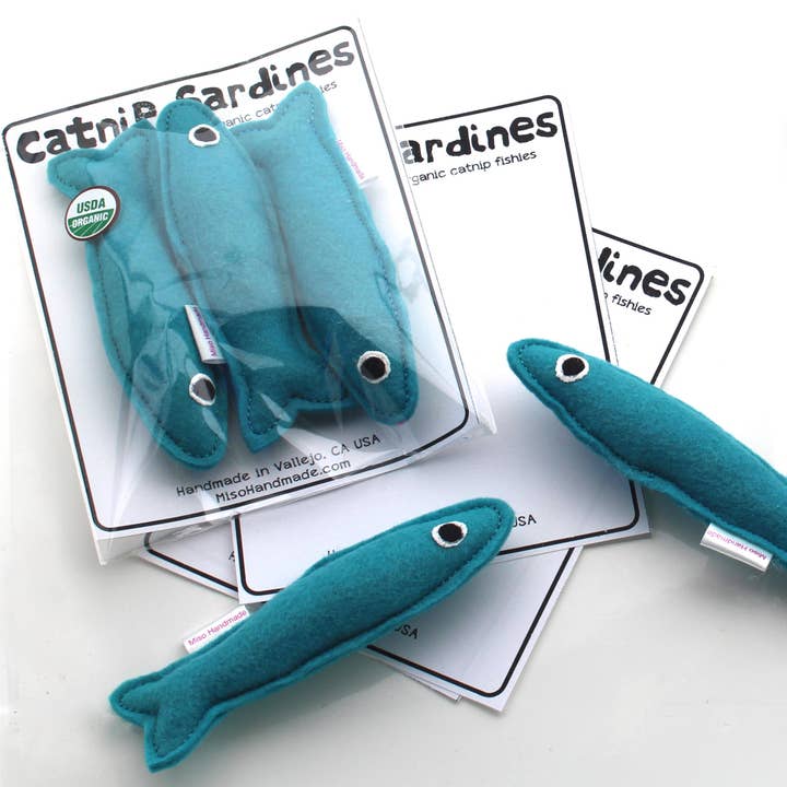 Miso Handmade - Wholesale Pet Toy - Cat - Wool Catnip Sardines s/3 & Bulk6