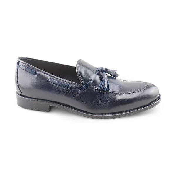 Blue leather tassel loafers for wholesale by Otisopse