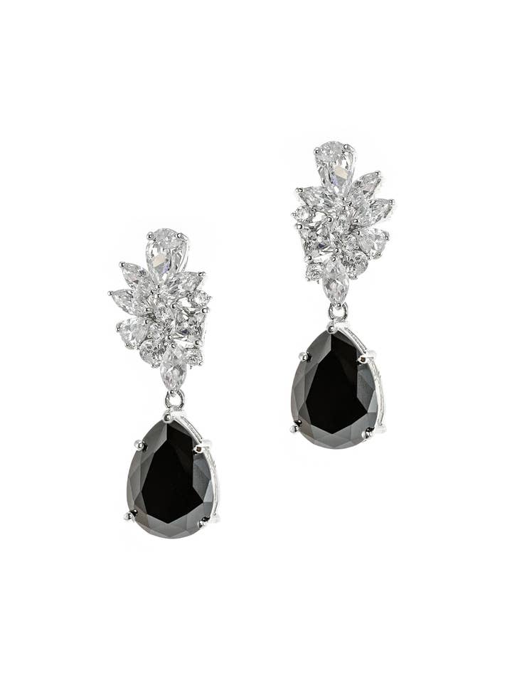 Black CZ Cluster Pear Drop Earring for wholesale by CZ by Kenneth Jay Lane