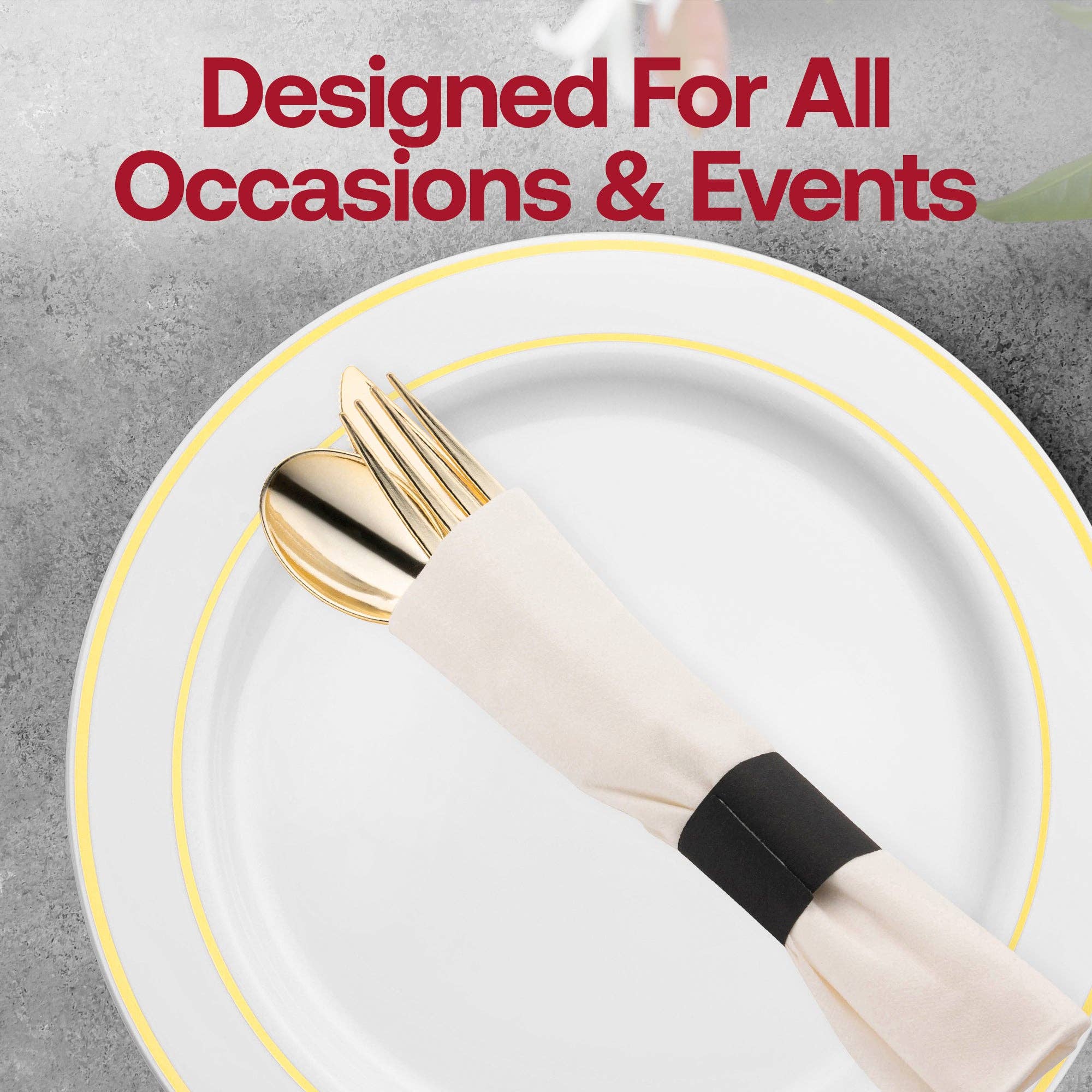 Smarty had a Party - Wholesale Disposable Servingware Set - Gold Plastic Cutlery in White Napkin Rolls Set - 10 Guests4