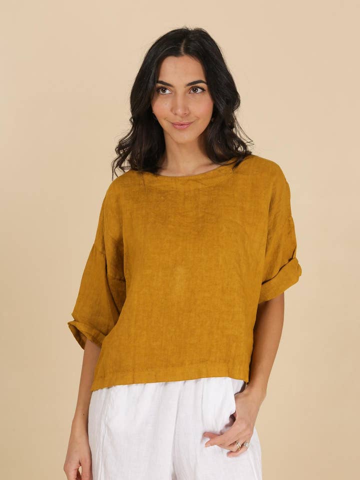 Round neck linen top 659005 100% linen for wholesale by la maison des fibres naturelles