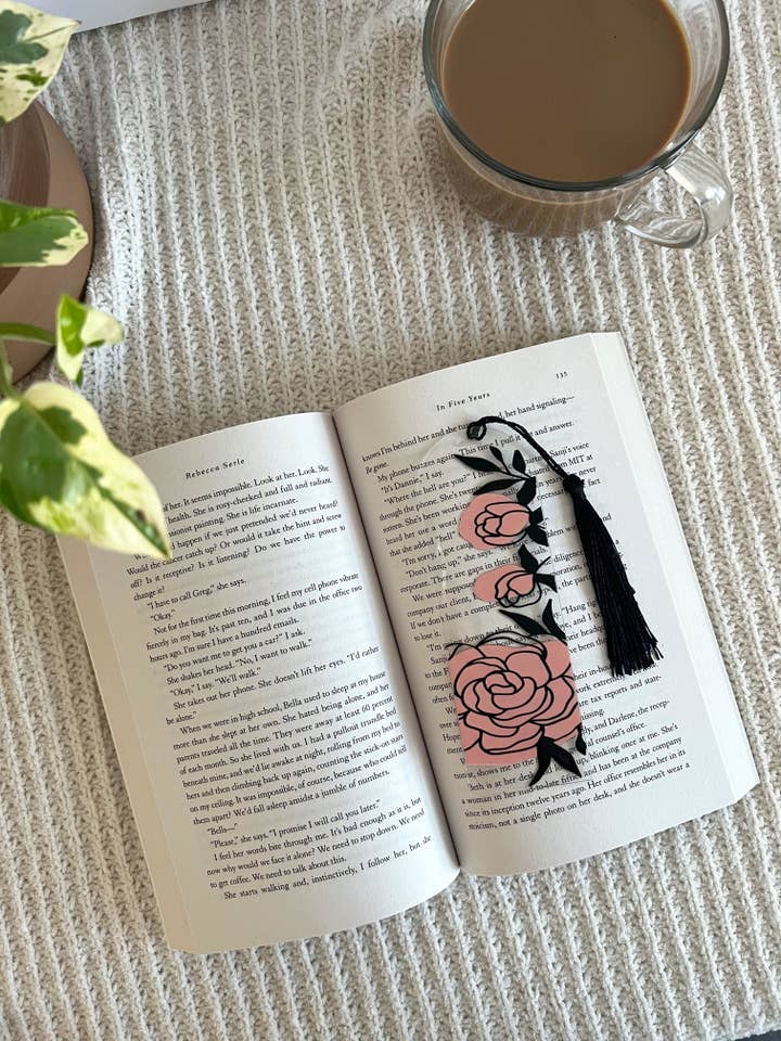 Marcapáginas de acrílico con rosa, marcapáginas de flor rosa para venta al por mayor de Birdie & Co.