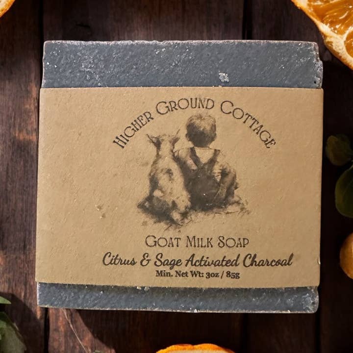 Citrus & Salie Geactiveerde Houtskool Geitenmelkzeep voor wholesale door Higher Ground Cottage
