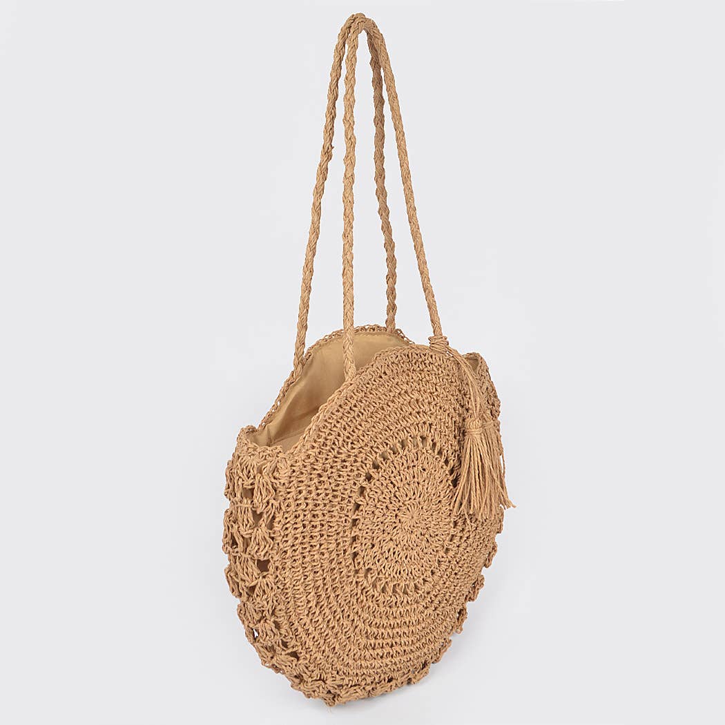 3AM BY H&D ACCESSORIES - Vendita all'ingrosso Borsa da spiaggia - Borsa a tracolla rotonda in finta paglia4